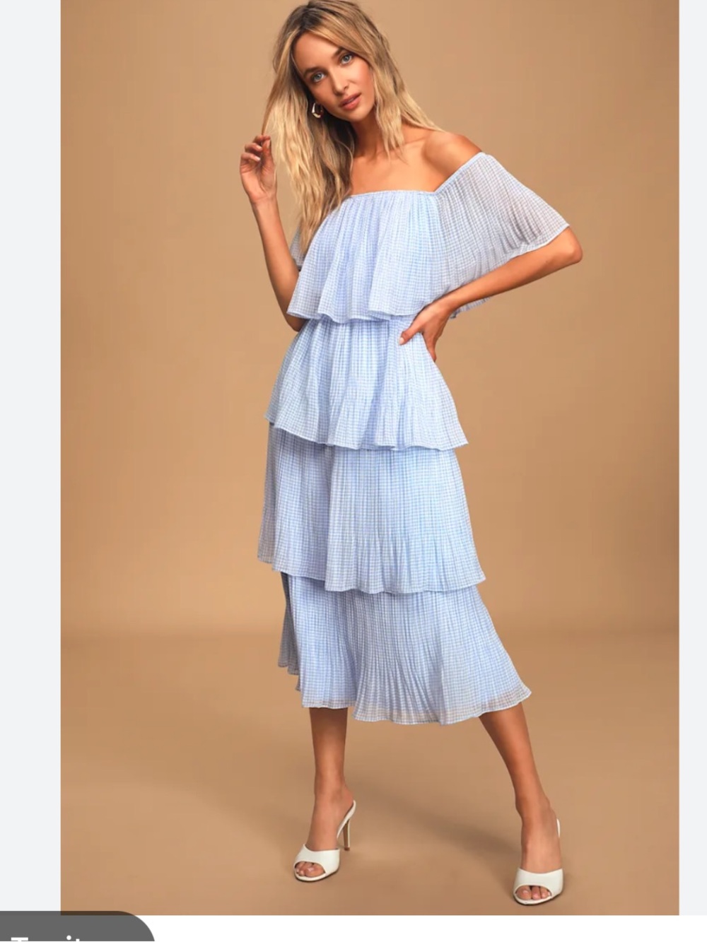Lulu's Light Blue Gingham Tiered Off-Shoulder Midi Dress S - Picture 11 of 11